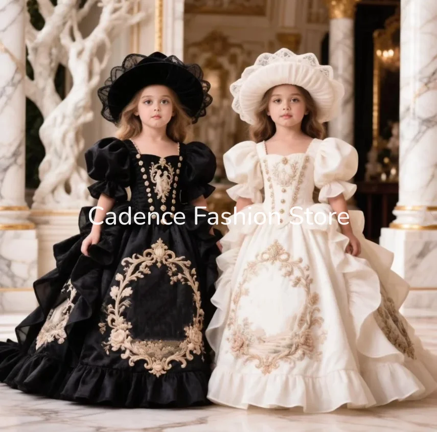 Vintage Rococo Ball Gown Black White Puff Sleeve Royal Princess Dress Girl Photoshoot Costume Pageant Dresses Customized