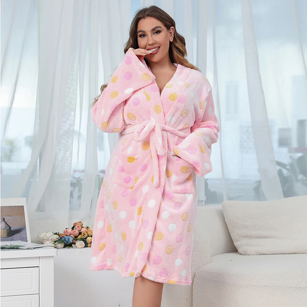 1XL-4XL Bear Cartoon Sleepwear Thick Women's Pajamas Winter Warm Home Clothes Home Nightgown Robe Cute Thing Lingerie Loungewear