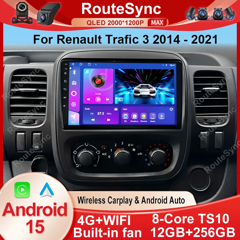 Rádio estéreo do carro de android 15 carplay para renault trafic 3 2014 - 2021 para opel vivaro b 2014 - 2018 navegação do jogador multimídia