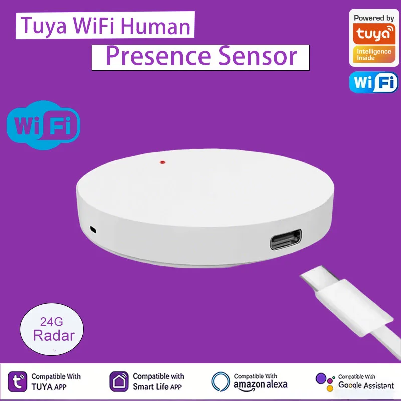 Tuya WiFi Human Presence Sensor 24GHz Radar Detector Smart Home Security Device with App Remote Control for Automation Scene