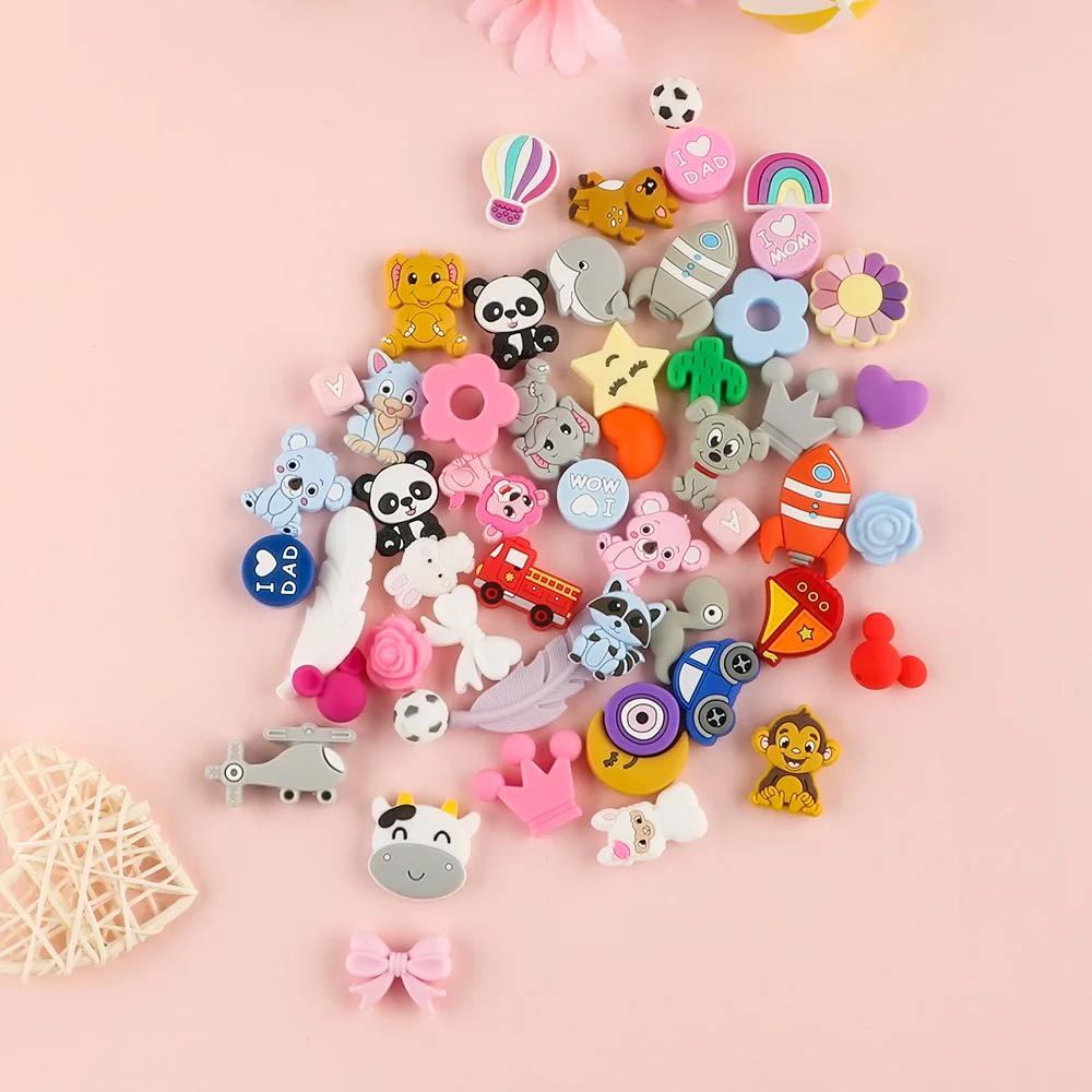 10Pcs Cartoon Animal Silicone Beads DIY Jewelry Making Baby Toys DIY Pacifier Chain Pendants Jewelry Accessories