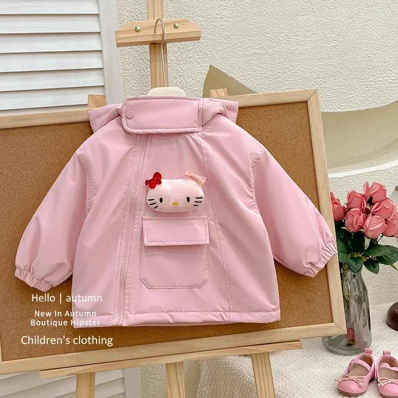 

Hello Kitty Anime Kawaii Fashion Sanrio Ins Lovely Doll Jacket Cute Cartoon Warm Long Sleeve Coat Clothing Gifts for Kids