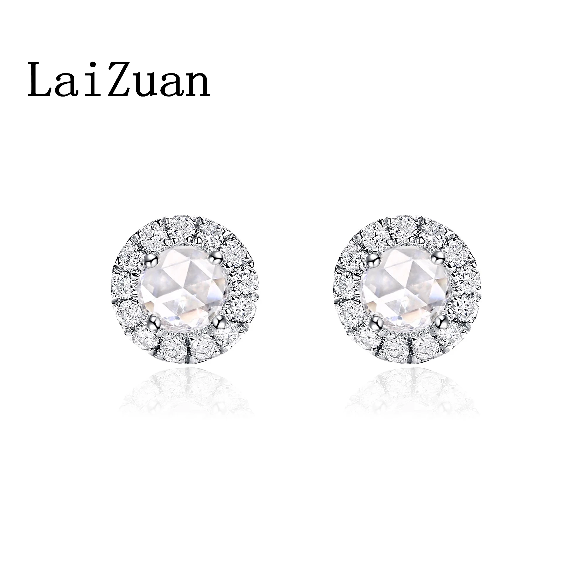 LaiZuan Solid 18K AU750 White Gold H/SI 0.42CT Natural Diamond Round Stud Earring Women Men Trendy Daily Wear Fine Jewelry Gift