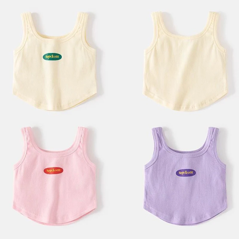 Baby Girls Fashion Suspender Tops Summer Thin Letter Print Slim Vest Kids Sweet And Cute Soft Skin-friendly Casual Clothing