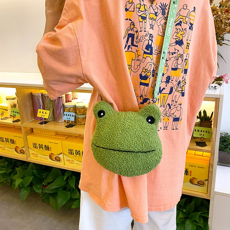 Cute Green Frog Plush Bag Animals Doll CrossBody Shoulder Bag Large Funny Coin Purse pouch Children Girls Boys Straddle Bag 1