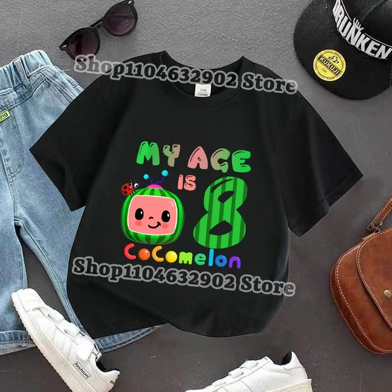 Cocomelons 키즈 티셔츠 소년 소녀 베이비 샤워 티셔츠 어린이 여름 면화 의류 만화 애니메이션 패턴 티 생일 선물