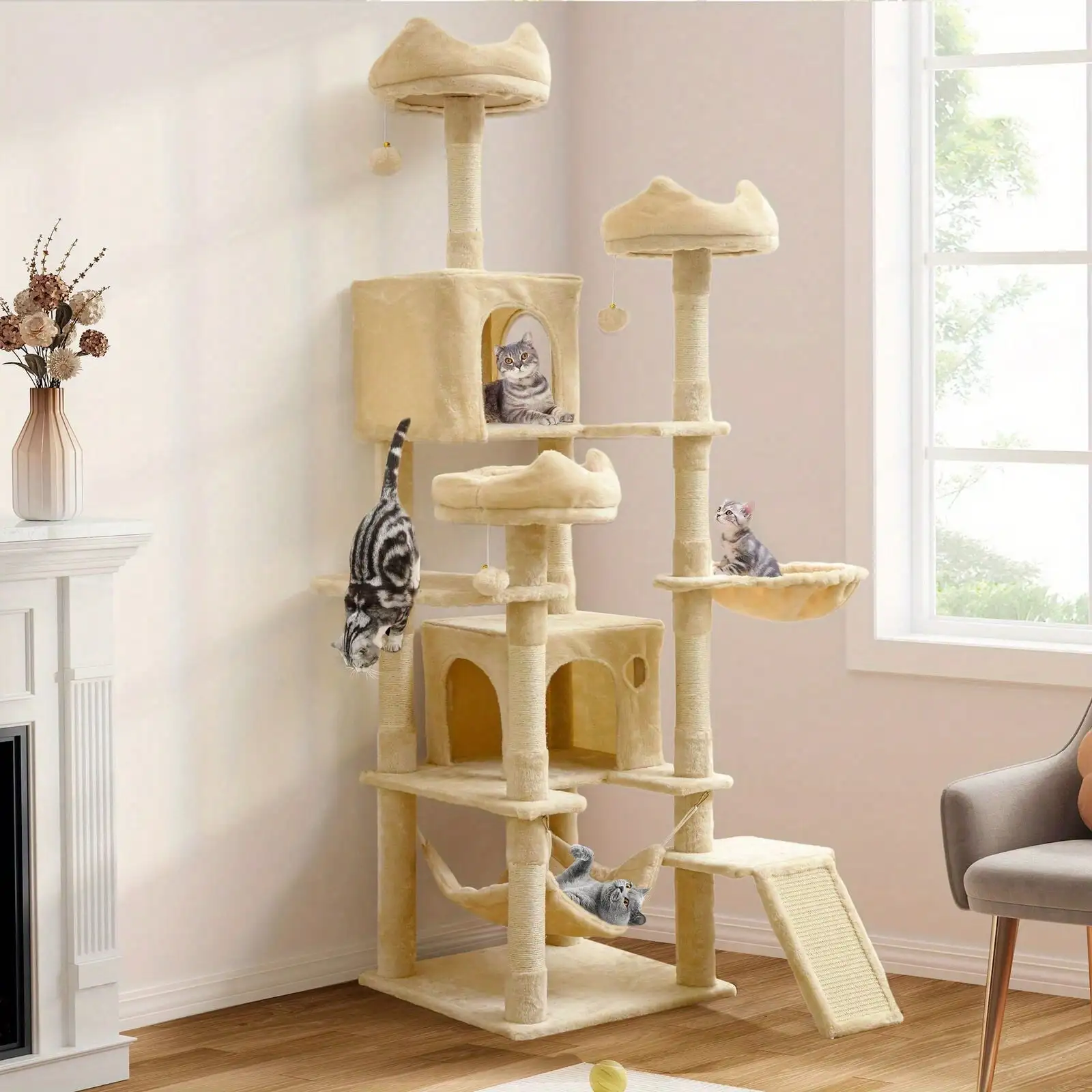 75 Inch Indoor Cat Tree, High Cat Tower for Large Cats, 20 lb Cat Litter, Large Cat Tower for Indoor Adult Cats