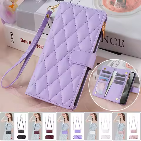 Crossbody Flip Leather Case For Samsung Galaxy Note 20 Ultra 10 Plus S24 S23 S22 S21 S20 FE S10 Zipper Wallet Card Handbag Cover