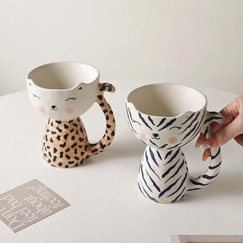 Cartoon Hand-painted Cat Ceramic Cup,Home Milk Cup,Living Room Personalized Decoration Ornament,Gift for Couples Girlfriends