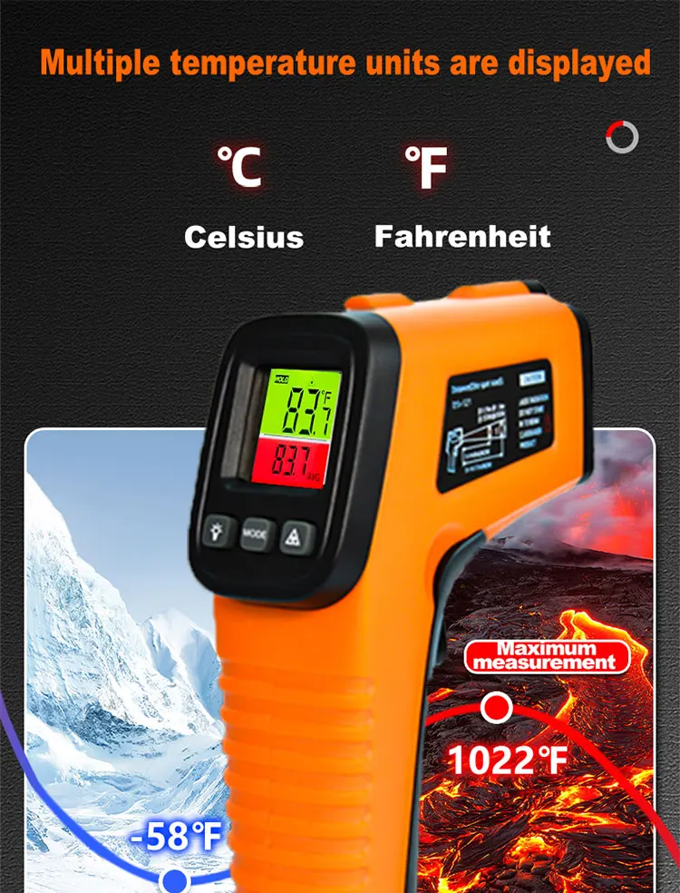 Intelligentes industrielles Infrarot-Thermometer -50~600 ℃ Temperaturpistole VA Reverse Color Screen Tester Meter Pyrometer Tools – Detail 1