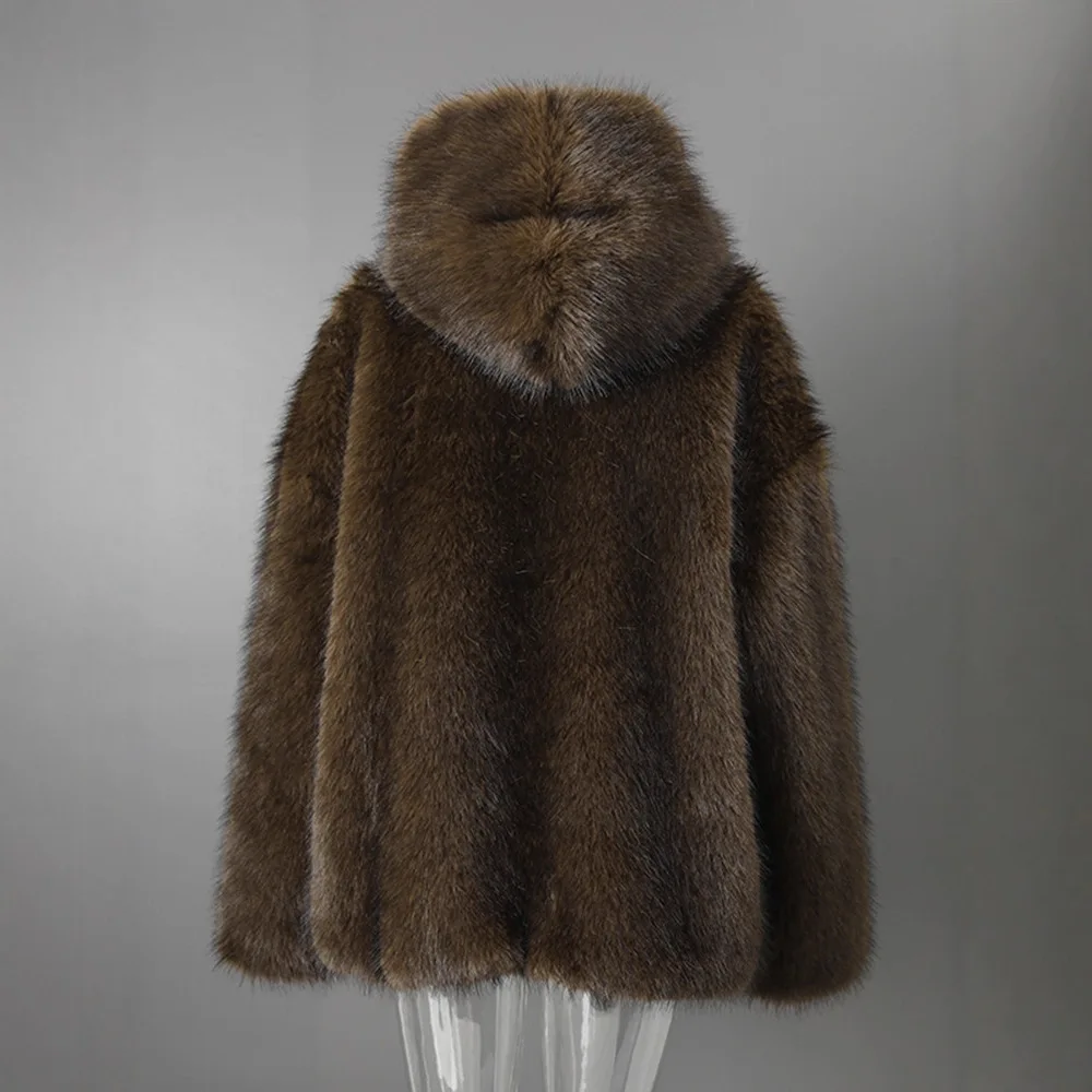 BJTZ شتاء 2025 المرأة مقنعين فو المنك أفخم سترة ناعمة مصمم المتضخم أنيقة الحد الأدنى مريحة بلايز عادية #4