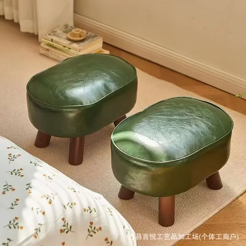 Solid Wood Upholstered Low Stool Durable Living Room Footrest Small Bench Kids Seat Shoe Changing Ottoman Home Furniture