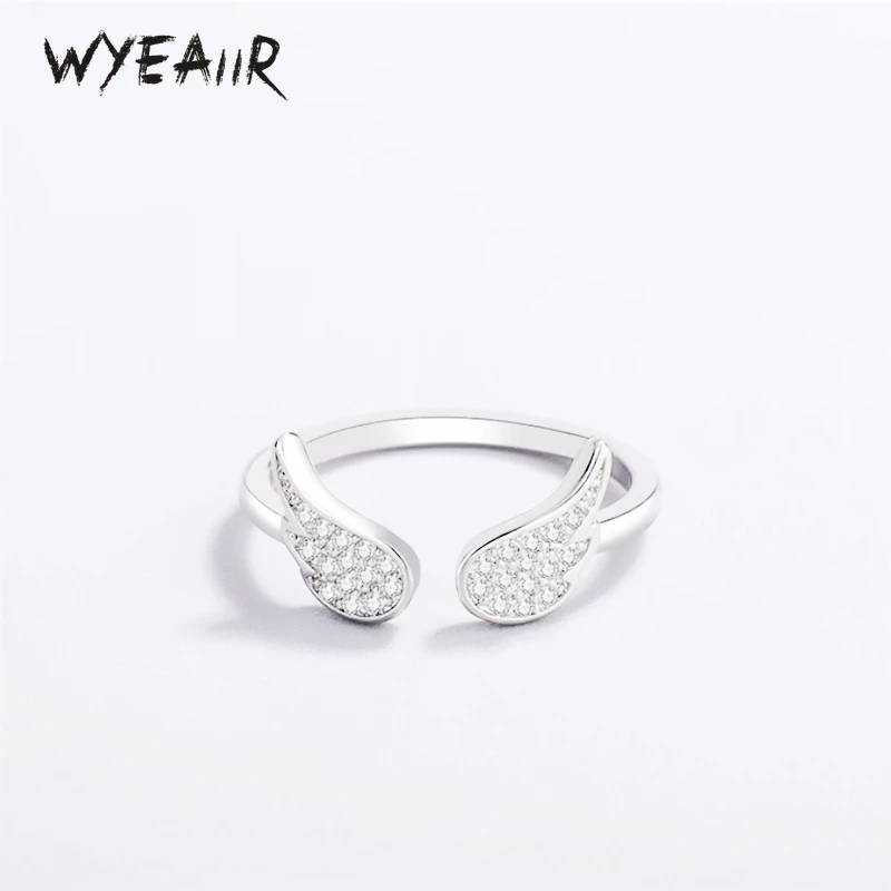 WYEAIIR 925 Sterling Silver Diamond Angel Wings Cool Resizable Opening Ring For Women Luxury Jewelry