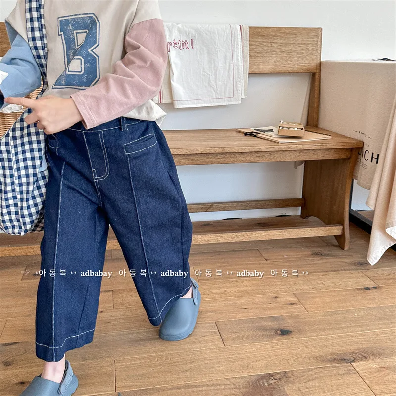 Girl Pant Girl Jeans 2024 Spring and Summer Children New Girls Korean Style Spring Fashion Jeans Nine-minute Pants Clothes