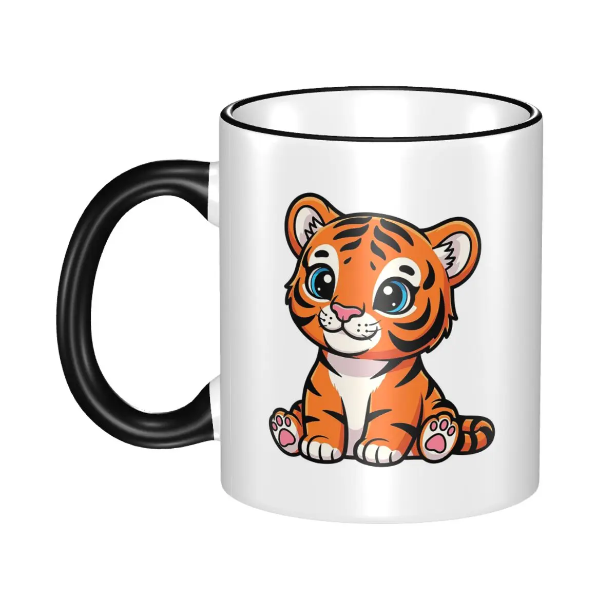 Cute Cartoon Baby Tiger Sitting Mug Funny Ceramic Coffee Cups Tea Mugs Milk Cup Drinkware Gifts for Woman Man