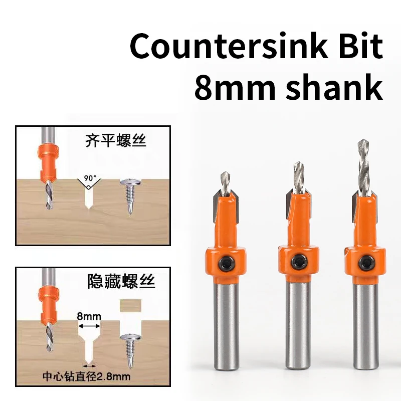 

8mm Shank HSS Woodworking Countersink Router Bit Set Screw Extractor Remon Demolition for Wood Milling Cutter