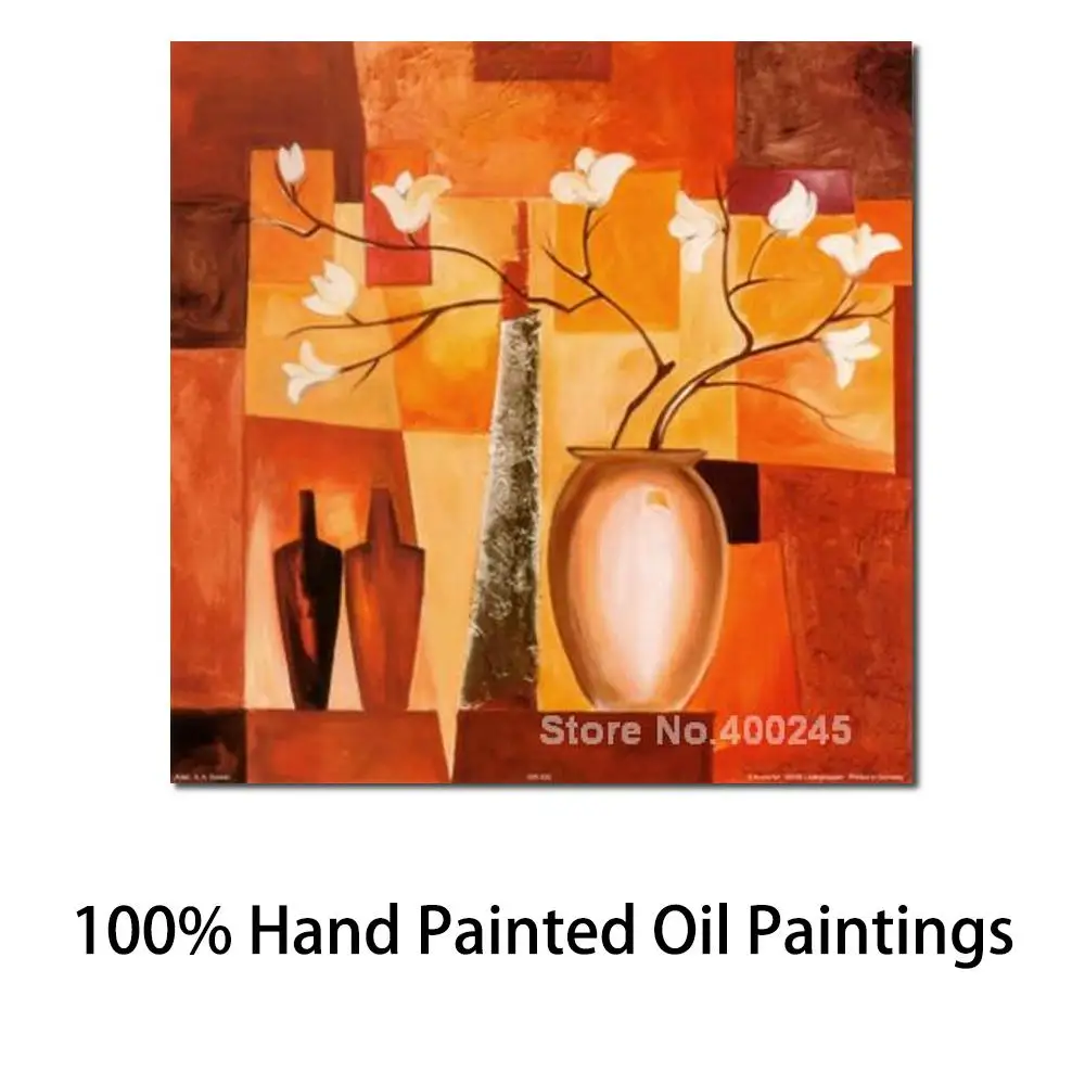 

Canvas Art Abstract Still life Orange Geometric Floral Oil Painting for Living Room Modern Artwork Handmade High Quality