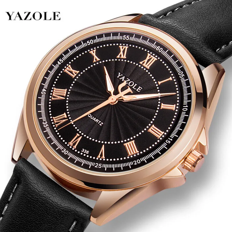 

YAZOLE Fashion Sports Men's Watches Personalized Night Light Pointer Leather Strap Business Quartz Watch for Men