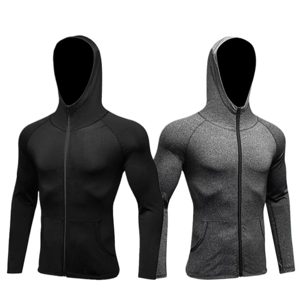 Men's Running Sport Track Hooded Jacket Full Zip Workout Athletic Fitness Jackets for Training Gym Windproof Sweatshirts