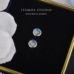 ITSMOS Moonstone Earrings Labradorite Earring Blue Sky Lovely Round Natural Cute Earrings Silver Studs Simple for Women Gift