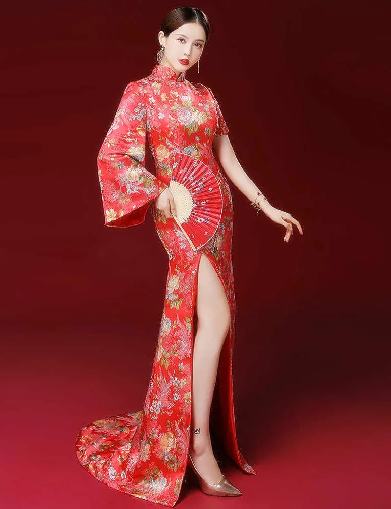 Performance Ornate Costume Female Host Festival Banquet Formal Dress Women Asian Trend Luxury Stage Model Runway Cheongsam
