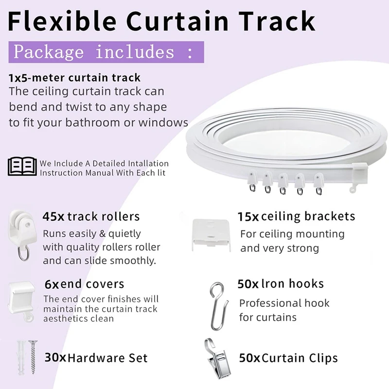 Flexible Bendable Ceiling Curtain Track, Ceiling Mount For Curtain Rail, Room Divider Ceiling Track For Curtains