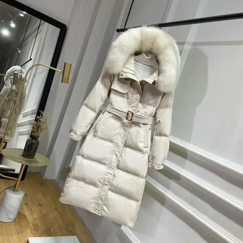 2023 New Women Down Jacket Winter Coat Female Mid Length Version Parkas Slim and Slim Outwear Fox Fur Collar Duck Down Overcoat