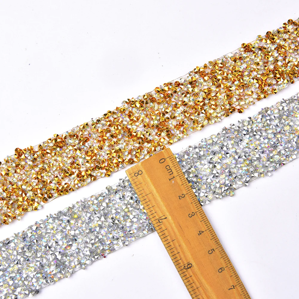 Top Quality 3Cm Width Colorful Ab Hot Fix Resin Rhinestone Trim Iron On Applique Crystal Banding For Cloth Decoration Craft