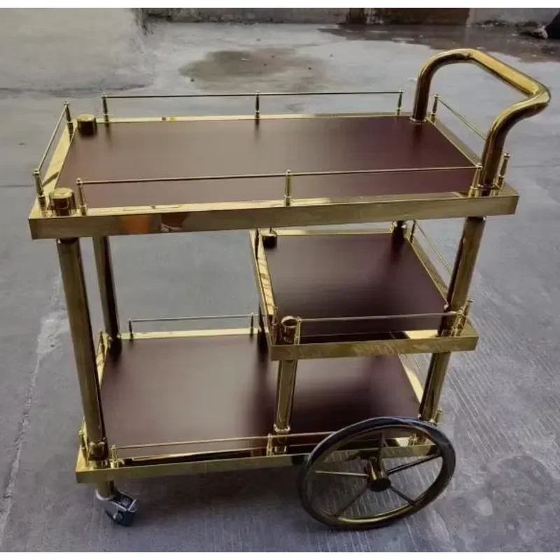 Tempered Glass Bar Cart with Gold Silver Metal Frame Luxury Beverage Serving Trolley for Hotel Home Furniture Black Tea