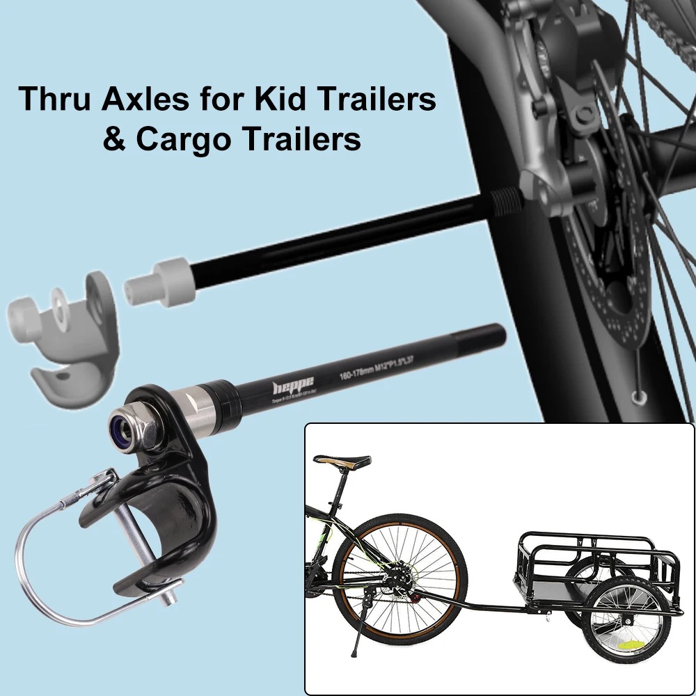 Rimorchio per bicicletta HEPPE Asse passante Rimorchio per carico Rimorchio per bambini Asse passante 160-178mm Asse per gancio di traino per rimorchio bici M12 P1.0/1.25/1.5/1.75