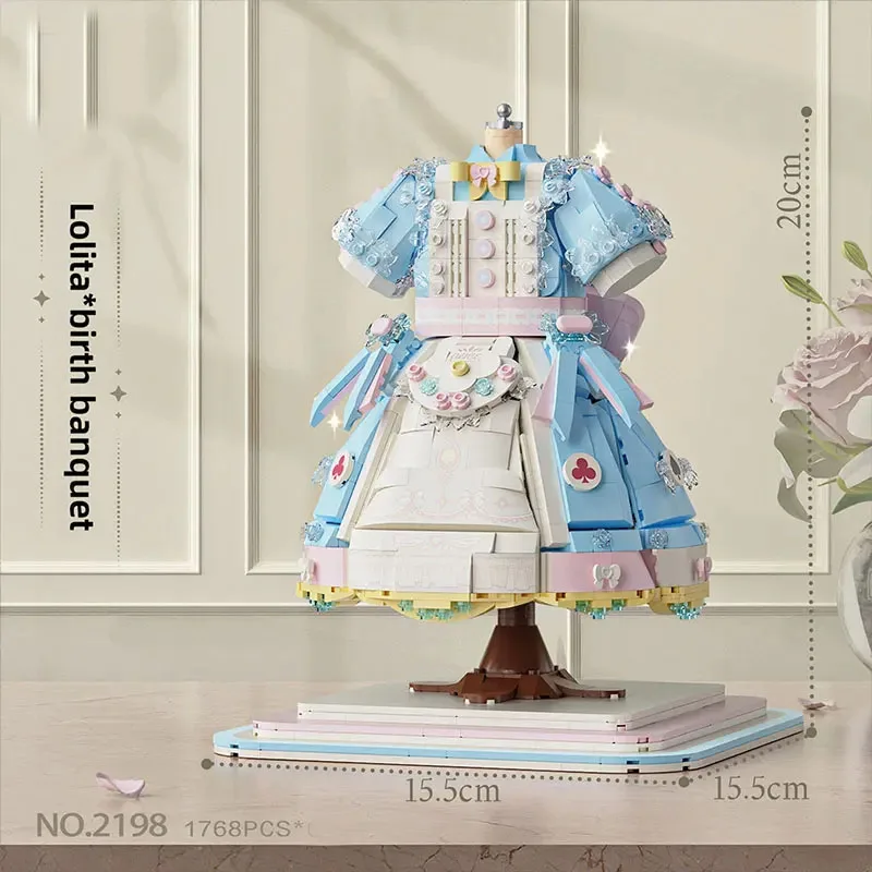 Lolita meninas vestido de princesa bloco de construção diy kawaii micro tijolo brinquedo coleção para aniversário mansão academia flor cerejeira