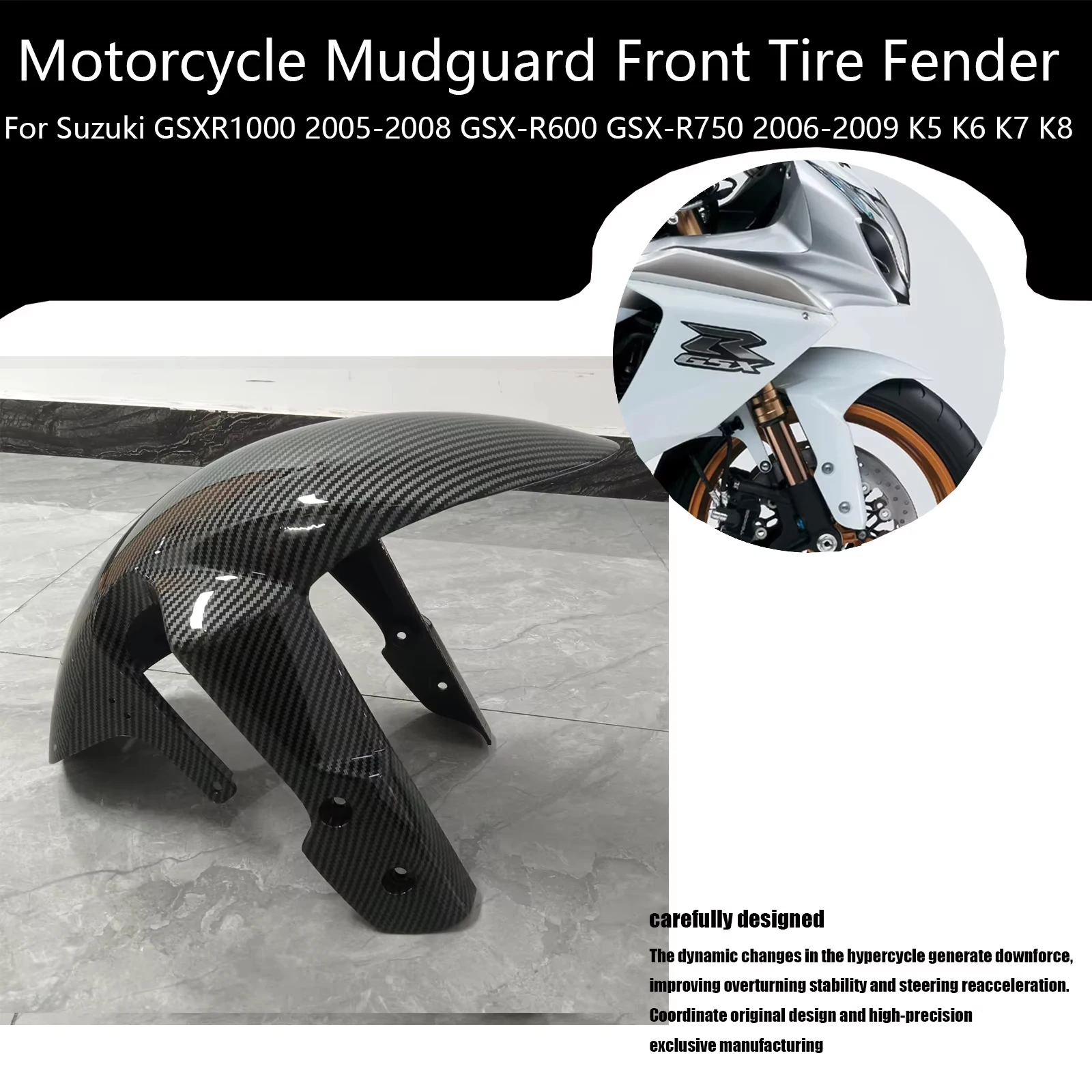 

﻿ ﻿Motorcycle Mudguard Front For Suzuki GSXR1000 2005-2008 GSX-R600 GSX-R750 2006-2009 K5 K6 K7 K8 Accessories ABS Carbon