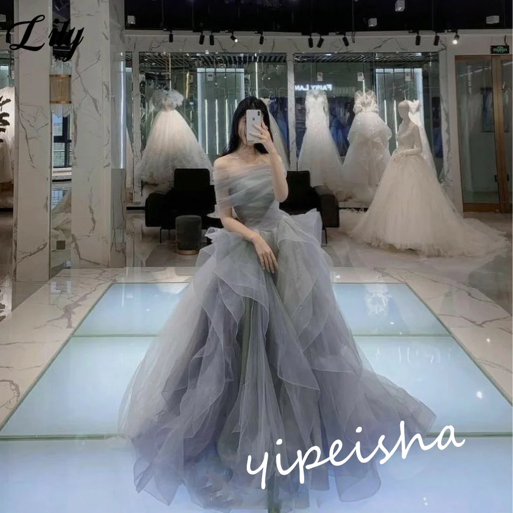 Gaun Prom Arab Saudi klasik gaya Modern Formal malam dari bahu gaun pesta Tulle Bespoke acara es