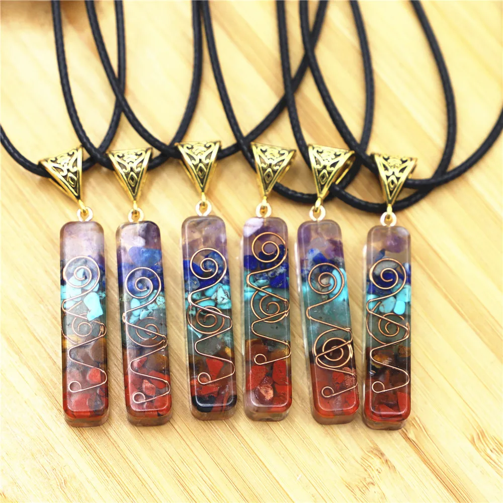 Charms Seven Chakra Pendant Healing Necklace Ladies Men Color Natural Stone Geometrict Rope Chain Fashion Jewelry Free Shipping