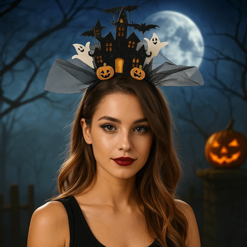 

White Ghost Halloween Headband Castle Light-emitting Halloween Hair Hoop Electronic Pumpkin Ghost Hairband Photography Props
