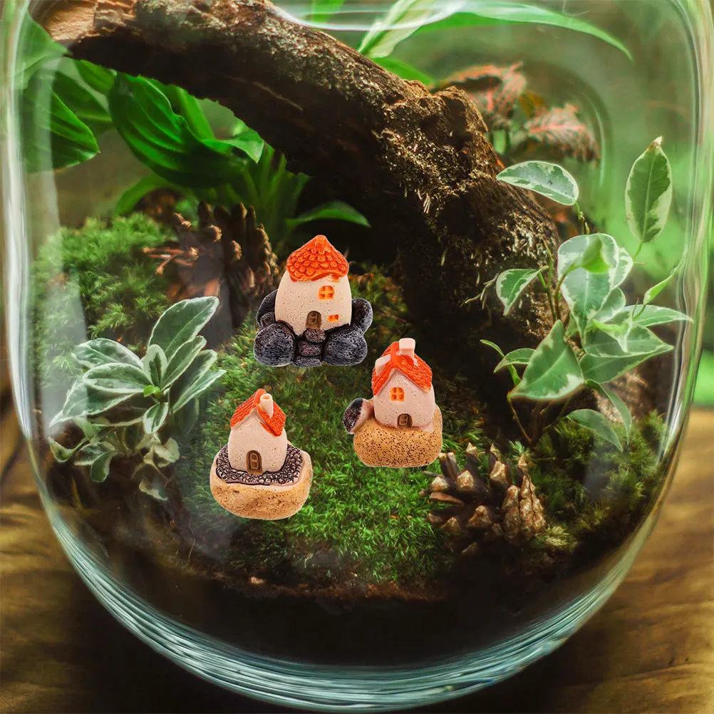 

6Pcs Resin Miniature Fairy Garden Houses Tiny Village Cottages for Terrarium Yard Decoration Craft Supplies Resin Fairy