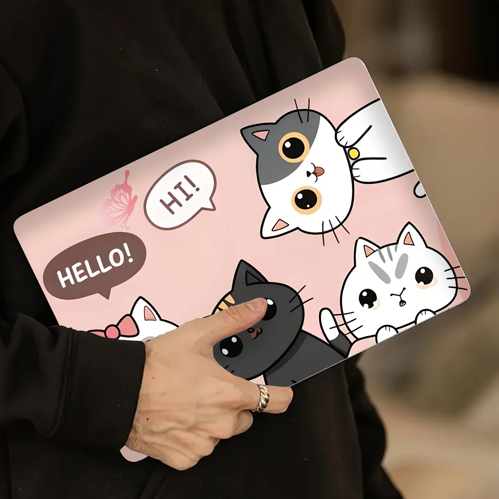 

2-Piece HA HELLO Text Vinyl Laptop Case - Cute Four Kittens Design, Scratch Resistant Laptop Cover for 15.35 X 10.6 Notebooks