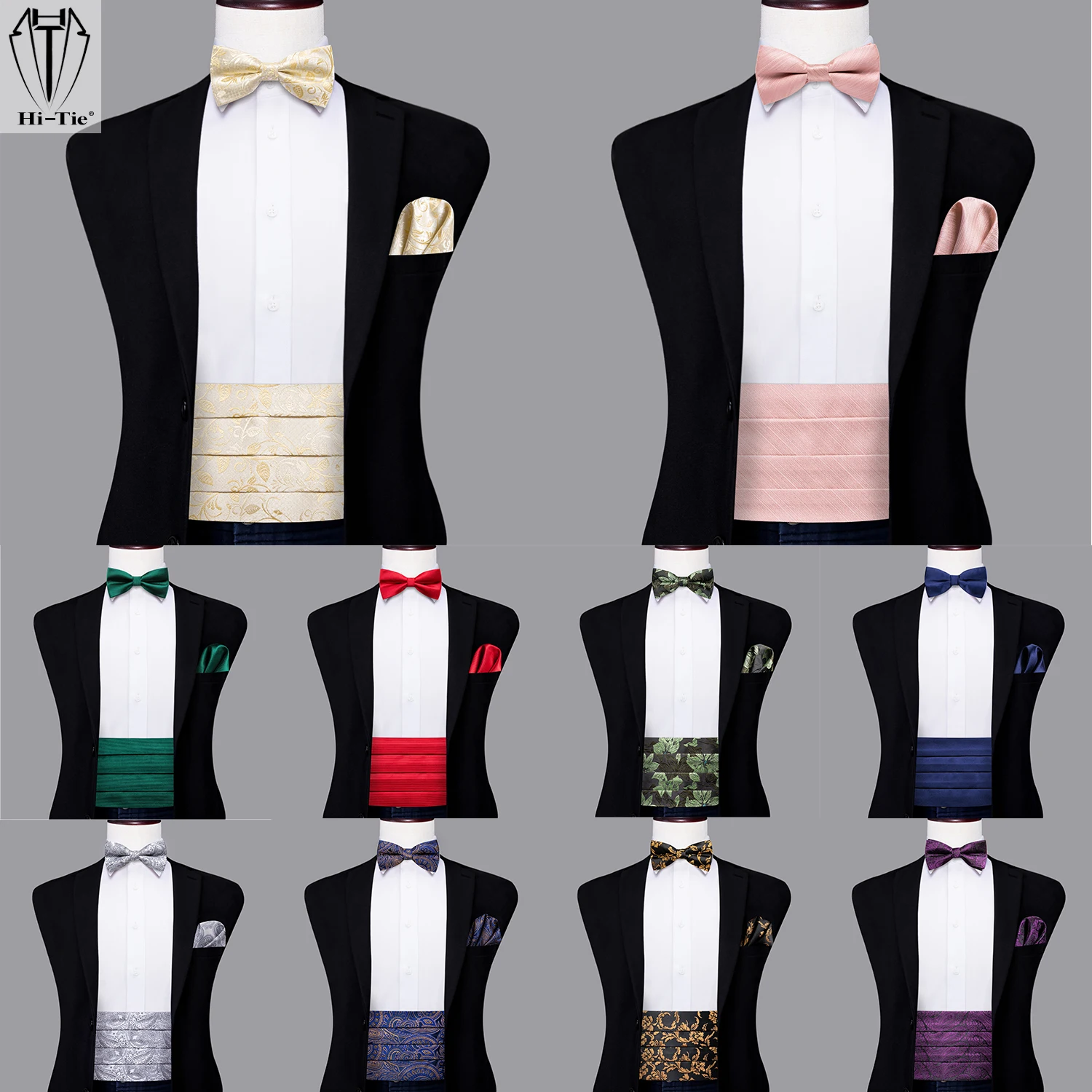 Hi-Tie-fajas de seda para hombre, Corset Formal Vintage Jacquard Pailey pajarita, gemelos, cinturón para hombre, boda, graduación