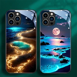 Dream Beach Luminous Phone Case For iPhone Air 17 16 E 15 14 13 12 11 Pro Max Plus SE2020 LED Light Glass Shockproof Cover