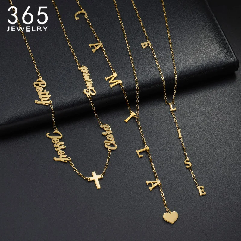 

365 New Arrival Trendy Multiple Name Letters Necklace For Women Stainless Steel Personalized Charming Choker Girls Birthday Gift