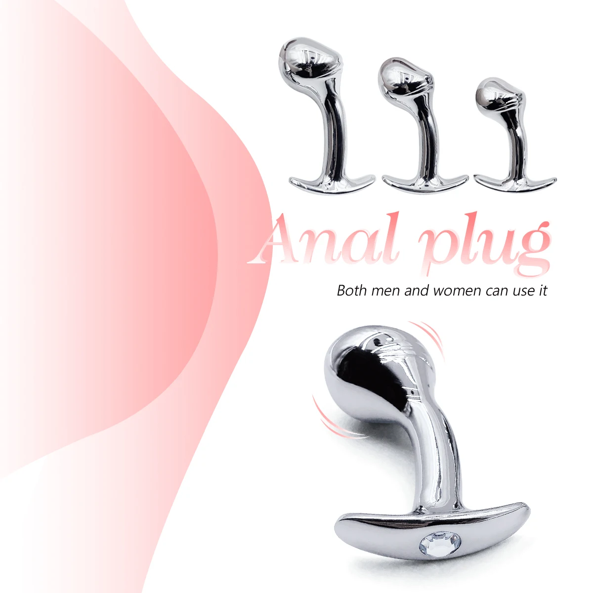 1pcs, Metal dildo anal plug, gem base butt plug, outdoor wear anchor close-fitting design, male and female masturbators, adult s