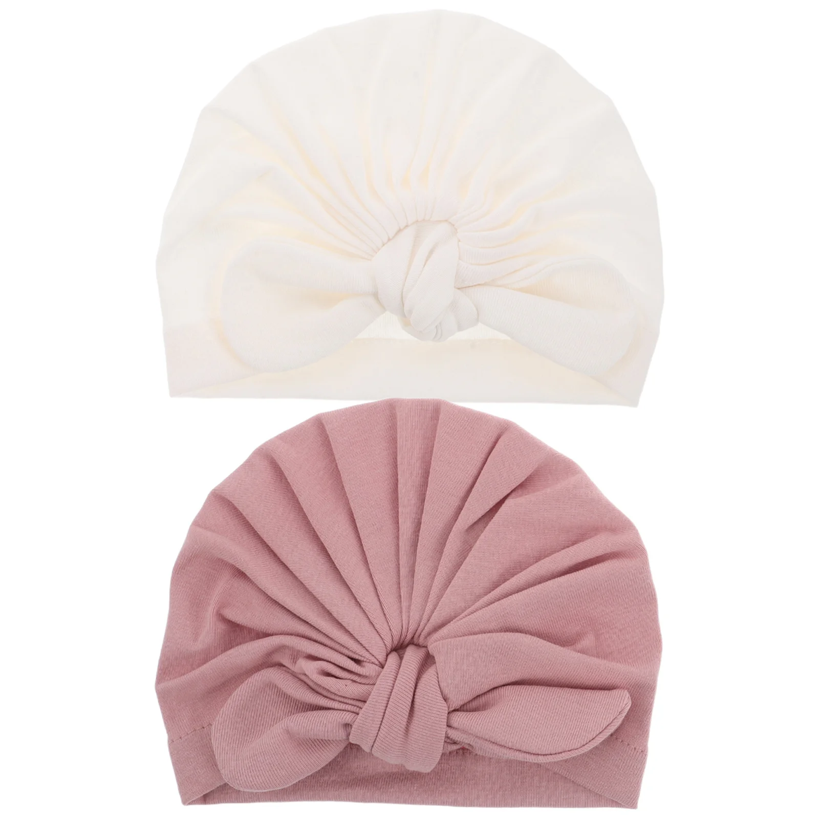 

2Pcs Children's Solid Color Turban Hats Baby Knotted Bunny Ear Cotton Beanie Caps Soft Comfortable Infant Headwraps for Newborn