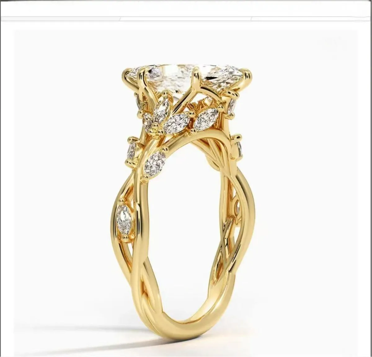 

Custom 18K Solid Gold Lab-Grown Marquise Diamond 2 Carat E VVS2 Engagement Ring with Diamond Vine Design in 10K YELLOW GOLD