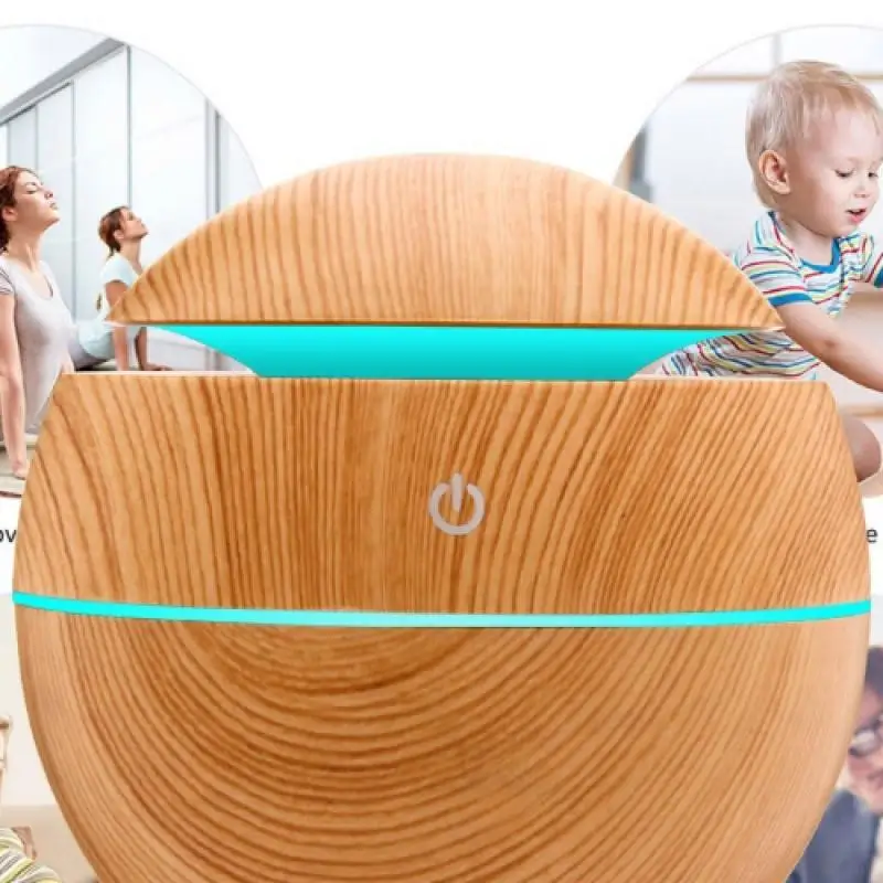 Wood Grain Ultrasonic Aromatherapy Diffuser, 200ml Essential Oil Humidifier with 7 Colors, Auto-Off, USB for Home, Office.