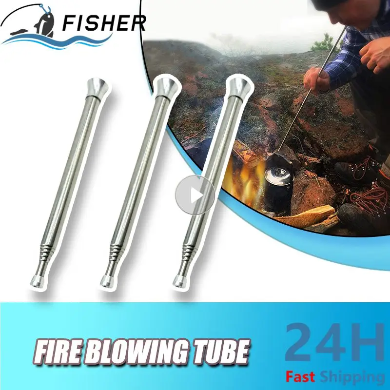 3PCS Stainless Steel Fire Blowing Tube Camping Gadgets Outdoor Picnic Fire Making Telescopic Fire Blowing Rod Telescopic Straw