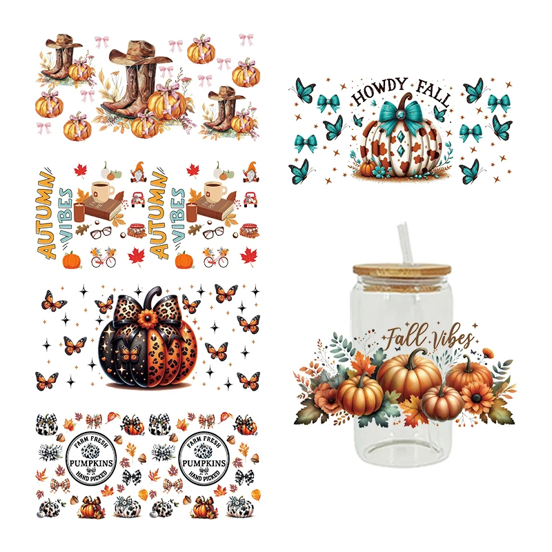 Thanksgiving Pumpkin Uv Dtf Cup Wrap Iron On Transfer Stickers For Glass Cup 16oz Decoration D24259