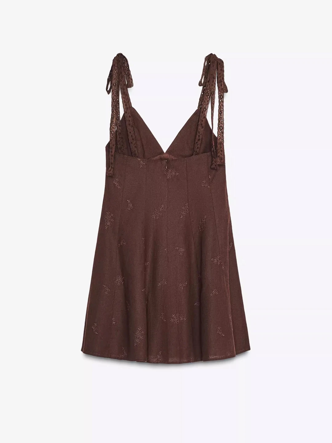 Gonna retrò da donna estiva con ricamo pesante marrone V-ne Dr Or Sle con motivo floreale Chiusura con cerniera Svel Vestibilità slim