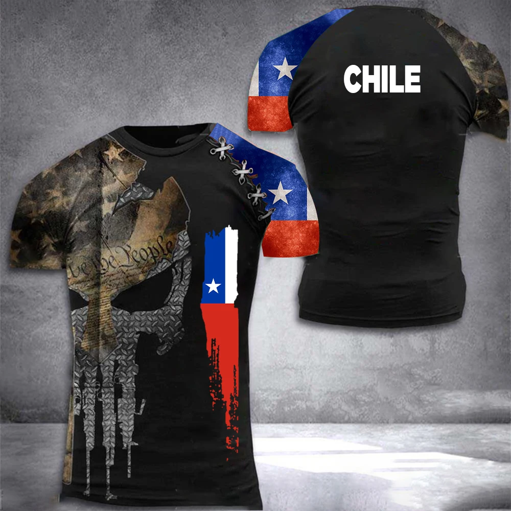 

Vintage Chile T-Shirt 3D Print Chilean Flag Shirt O Neck Men's Veteran Short Sleeve T-Shirt Oversized Streetwear Loose Camouflag