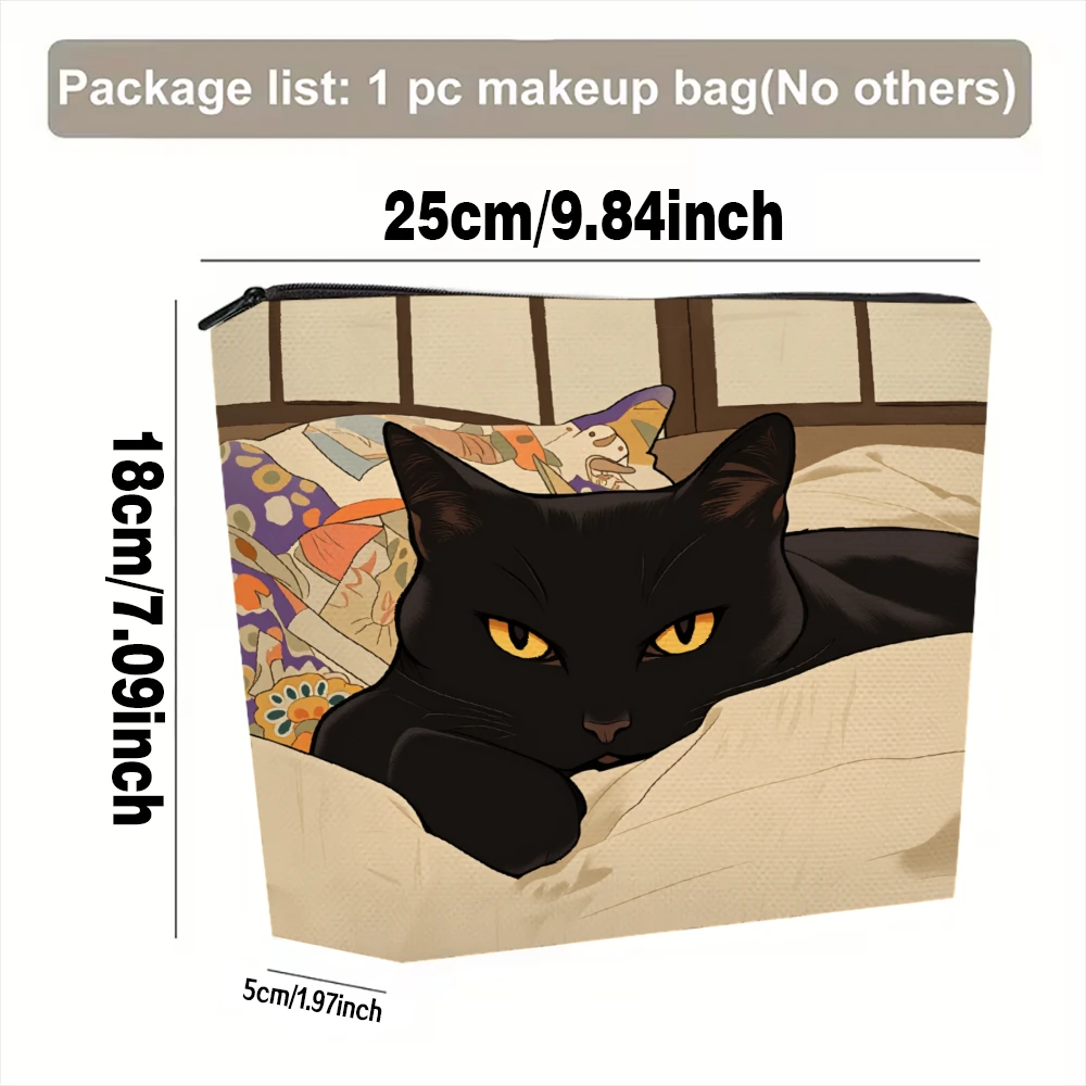 Black Cat On Bed Pattern Makeup Bags for Girls Cosmetic Pouch Toiletry Bag Pencil Case Travel Storage