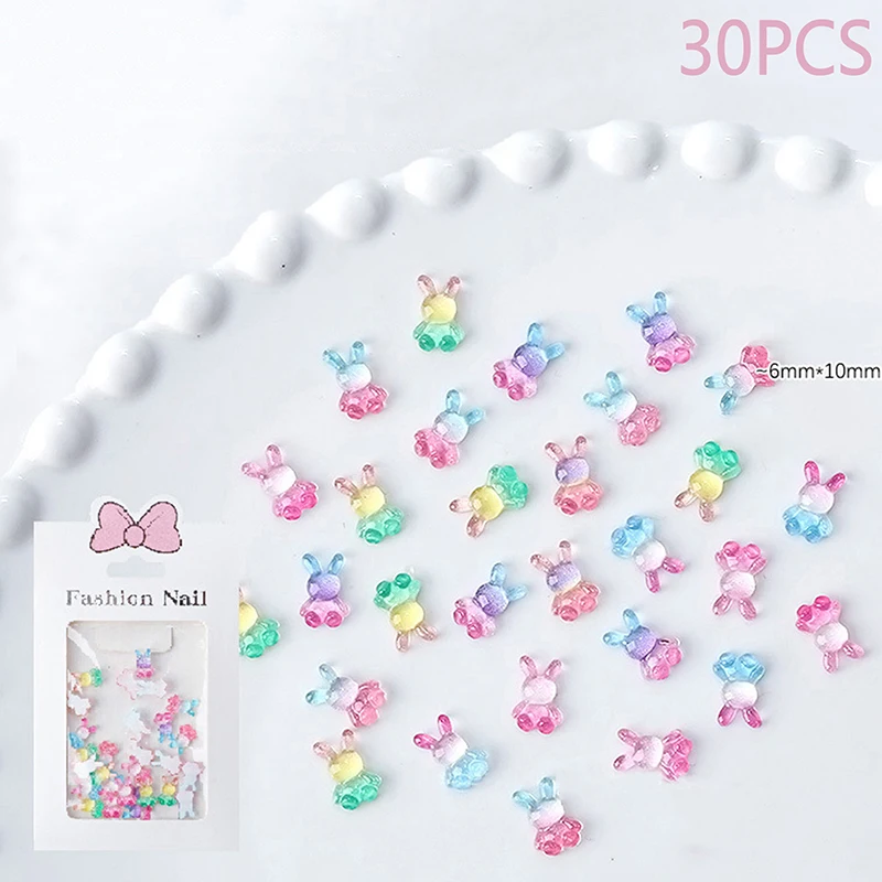 30PCS Summer Tulip Flower Nail Accessories Cartoon Cute Gradient Rabbit Nail Decoration DIY Nail Art Jewels